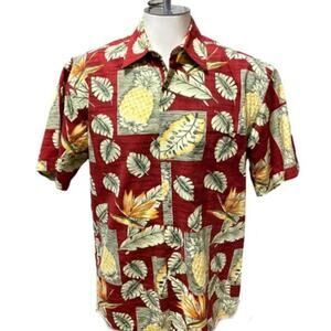 Pierre Cardin Tropical Pineapple Leaf Pattern Men's Button Down Shirt Size Med